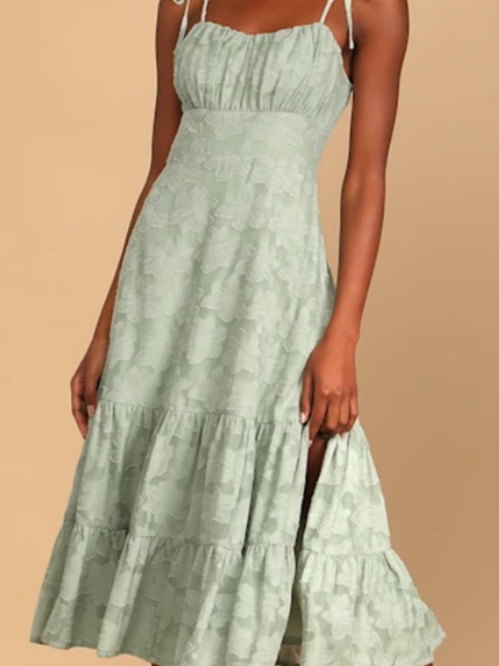 Lulus sweet sentiments sage green jacquard tiered midi dress XS